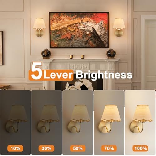 ADISUN Battery Operated Wall Sconce Set of 2, Gold Wall Lamps Rechargeable Bulbs for Living Room, Rattan Shade Wireless Wall Lights for Bedroom Living Room Hallway Kitchen(2 Bulbs Included) - Image 4
