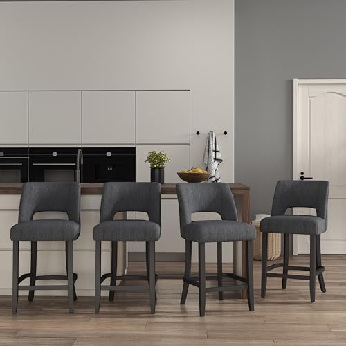 VKNOW Bar Stools Set of 4, 26" Upholstered Counter Height Bar Stools - Image 3