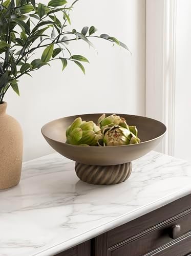 Kate and Laurel Trenza Spiraled Decorative Metal Pedestal Bowl, 12 Inch Diameter, Antique Brass, Vintage Raised Fruit Bowl for Kitchen Counter or Use as a Key Bowl for an Entryway Table - Image 3