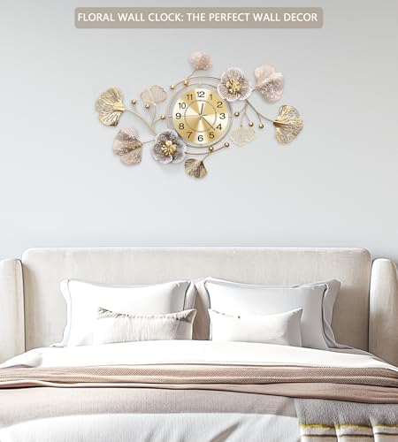 47" Modern Farmhouse Large Decorative Wall Clock, Ginkgo Metal Art - Image 3