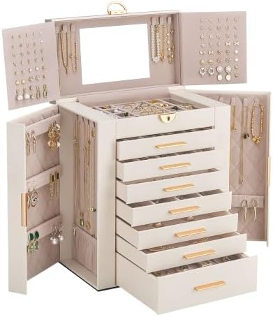 Lolalet Large Jewelry Box, 8-Layer Jewelry Organizer with 7 Drawers -Beige by Lolalet