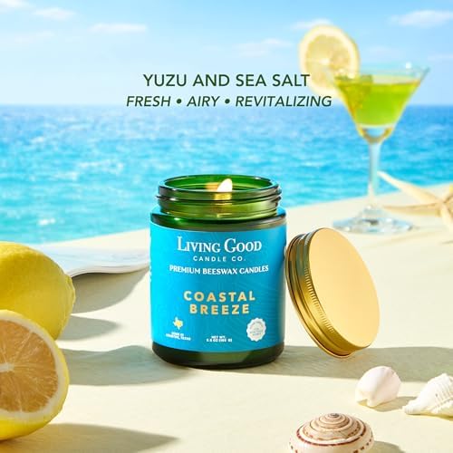 Coastal Breeze, Sea Salt & Bergamot Beeswax Candle, Fresh Ocean Air, 30+ Hr - Image 2