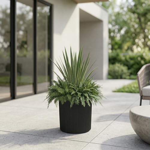 Mayne Haven 12in Round Fluted Modern Planter, Black - Image 4