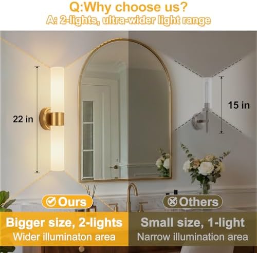 Hardwired Wall Sconces Set of Two, Modern Bathroom Sconces Wall Lighting with Milky White Glass, Brushed Gold Sconces Wall Decor Set of 2 for Bathroom Mirror Bedroom Living Room Hallway - Image 4