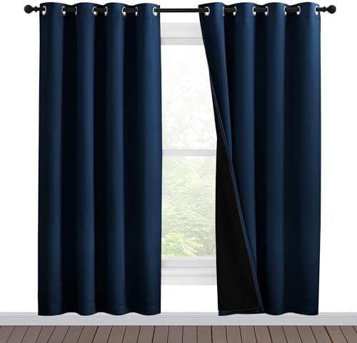 NICETOWN Moroccan Blue Full Shade Curtain Panels, Pair of Energy Smart & Noise Blocking Out Blackout Drapes for Dining Room Window, Thermal Insulated Guest Room Lined Window Dressing(55 x 78 inch) by NICETOWN