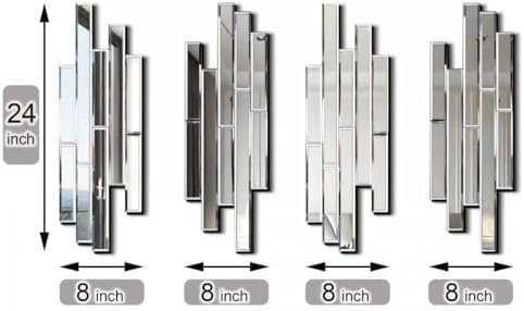 Artisan Set of 4 Silver Beveled Wall Decor Mirrors - 24x8 Inch Each, Creative Combination Design for Modern & Farmhouse Home Decor, Shatter-Resistant Glass with Wood Backing - Image 6