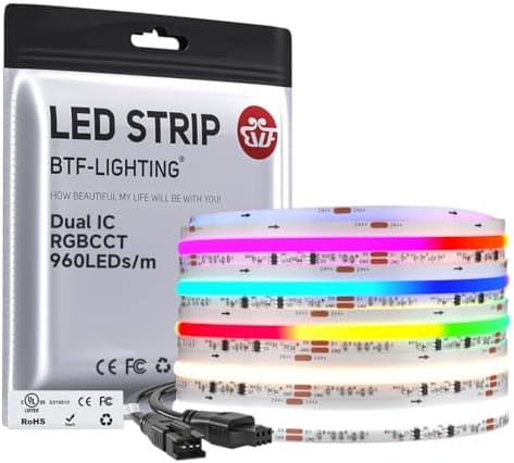 BTF-LIGHTING 16.4FT WS2811 Dual IC Chasing RGBCCT DC24V COB LED Strip Light by BTF-LIGHTING
