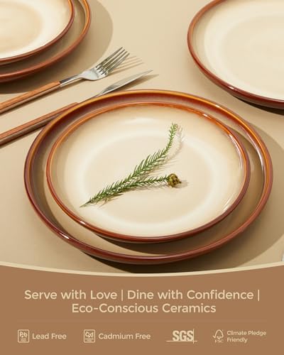 Pokini Stoneware Dinnerware Sets for 4, 16pcs Plates and Bowls Sets Dishes - Image 2