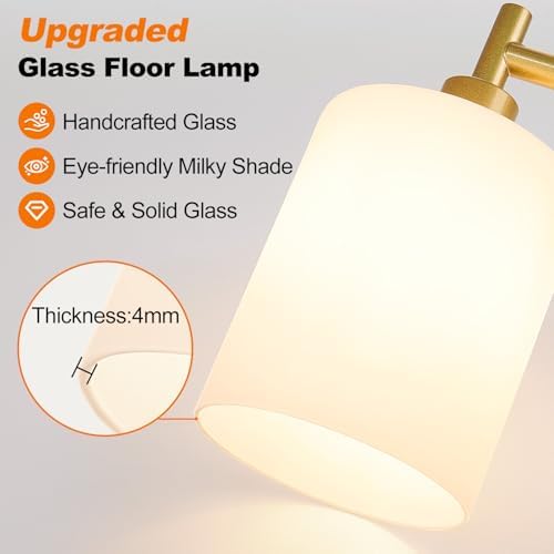 【Upgraded】 Dimmable Floor Lamp for Living Room with Opal Glass Lamphade, Gold Modern Glass Floor Lamp with 900LM LED Bulb Included, Arc Standing Tall Lamp for Bedroom, Office, Reading Room, Corner - Image 4