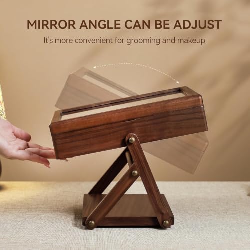Black Walnut Wooden Jewelry Box, Organizer with Makeup Mirror for Women - Image 4