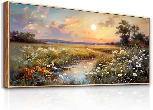 hyidecorart Large Framed Wall Art, Landscape Wall Art, Nature Wall Decor, Wildflowers Scenery Painting Prints, French Country Pictures for Living Room Bedroom Modern Farmhouse Decorations 32x72 In by hyidecorart