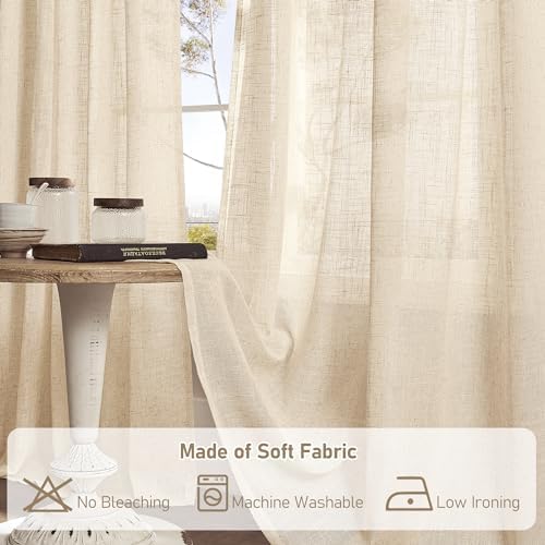 LAMIT Semi Sheer Linen Curtains 92 Inch Length 2 Panels, Light Filtering - Image 4