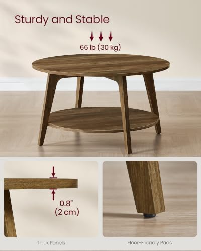 VASAGLE Round Coffee Table, 2-Tier Center Table with Storage, Tapered Legs - Image 5