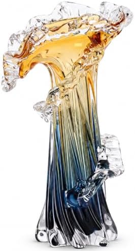 Blue Blown Glass Vase, Modern Art Hand Blown Coastal Vase,Beautiful Unique Ocean Wave Centerpieces for Living Room, Bedroom, Office Desktop,Coffee Table and Wedding Decorative (Amber, M) by PlivBloom