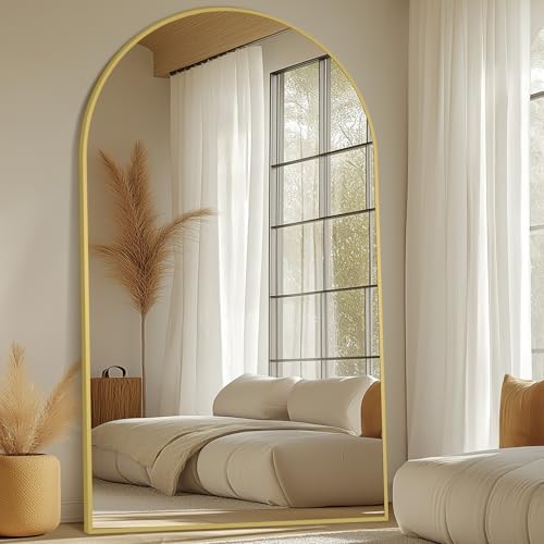 MELOMOIR 76"x44" Oversized Mirror Full Length, Gold Arched Floor Mirror by MELOMOIR