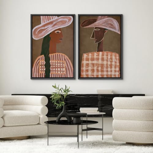 SIGNWIN Framed Canvas Print Wall Art Set Cowboy Cowgirl Portrait Illustrations Modern Minimal Decorative for Living Room, Bedroom, Office - 24"x36"x2 BLACK - Image 2