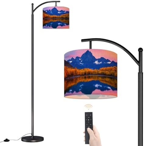 Arc Floor Lamp Maroon Bells Autumn Trees Lake Reflections Aspen Colorado Dimmable Modern Standing Lamp with Remote Adjustable Drum Shade Footswitch Tall Pole Lamp for Living Room Bedroom by DERUINVAIO