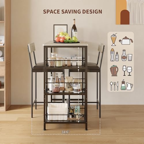 GarveeHome Bar Height Dining Table Set for 2, Space-Saving Pub Table - Image 5