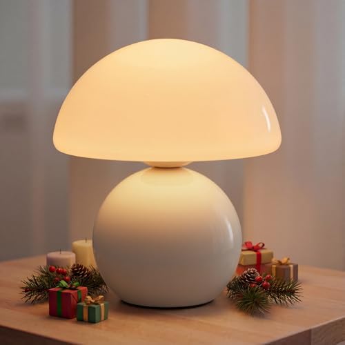 NIORSUN Wireless Mushroom Lamp,Table Lamp for Bedroom, Portables Cordless Lamps,Wireless lamp,Small Bedside Table Touch Lamps for Living Room,Mini Mushroom 5200mAh Battery Operated Lamp Modern (White) by NIORSUN