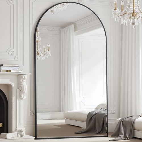 Prywot Full Length Mirror, Oversized 77"x38" Arched-Top Floor Mirror, Black by Prywot