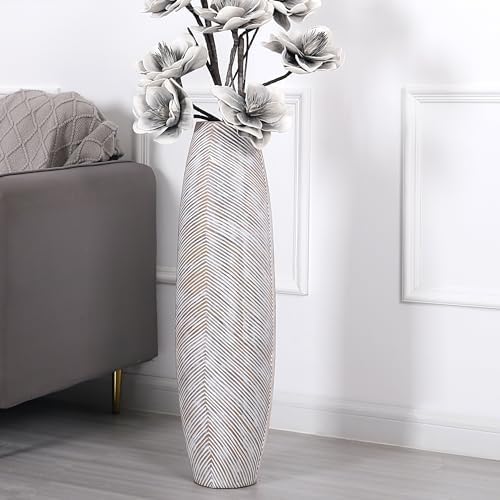 Leewadee Decorative Tall Floor Vase for Living Room Decor, 34 inches, White Wash, Resin by Leewadee