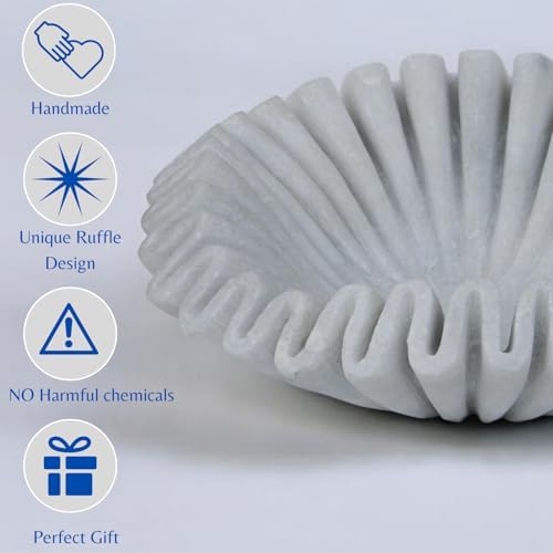 Marble Ruffle Bowl Handcrafted Decorative ScallopBowls - Antique Catchall Jewelry Dish Fruit Organizer for Home & Kitchen (7 inches) - Image 4