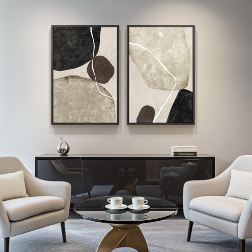 Large Framed Neutral Black Brown Abstract Wall Art for Living Room, 24x36 - Image 5