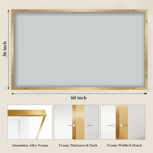 Koonmi Gold Mirrors for Wall, 36x60 Inch Bathroom Mirror, Rectangular Wall Mirror for Living Room Bedroom Bathroom, Hangs Horizontally or Vertically - Image 2