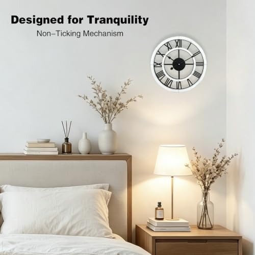 16 Inch Rustic Wall Clock Silent Non-Ticking Wooden Wall Clocks with Roman Numerals Farmhouse Decorative Clock for Living Room Bedroom Office (White) - Image 5