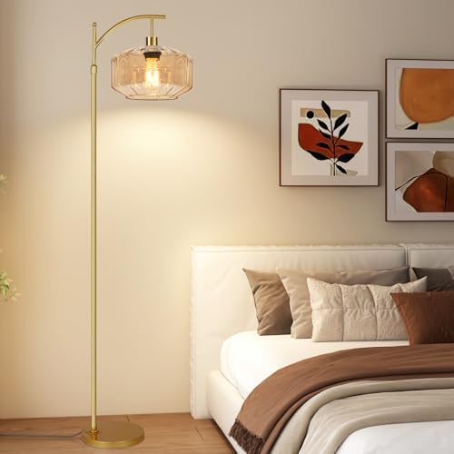 Vintage Floor Lamps for Living Room Glass Floor Lamp with Remote Control,Dimmable Floor Lamp Gold Mid Century Modern Standing Lamp 3 Color Temperature Brass Tall Floor Lamps for Bedroom Corner - Image 7