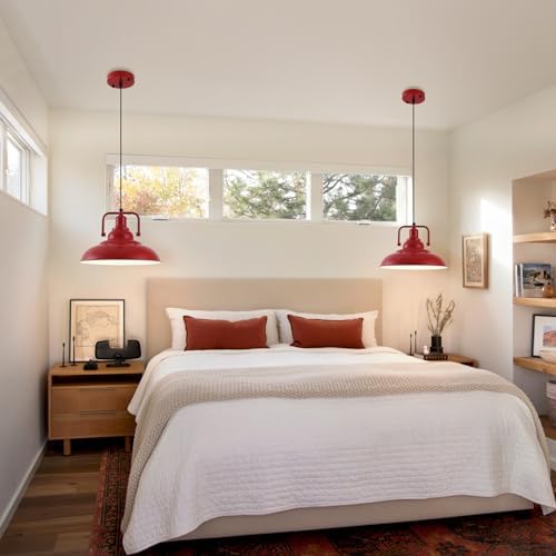 Farmhouse Pendant Light, 2 Packs 12.5inches Red Kitchen Pendant Lights, Island Pendant Lights, Modern Pendant Lights, Pendant Light for Kitchen, Living Room, Bedroom, Hallway - Image 3