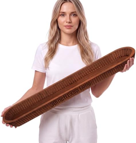 30 Inch Large Decorative Wooden Dough Bowl Decor, Oval by Tiangrid