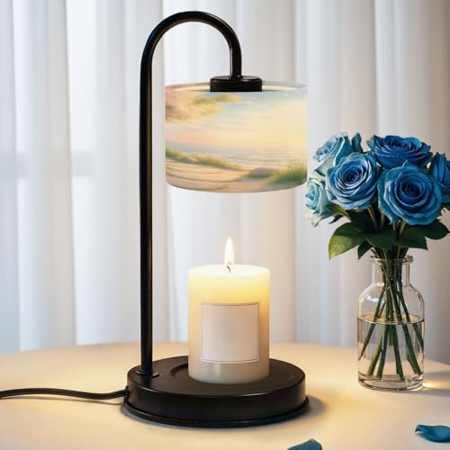 Candle Warmer Lamp with Timer Zen Stone Seascape Pink Blossoms Pathway Ocean View Green Foliage Dimmable Wax Warmer with 4 Bulbs for Jar Candles Women Birthday Gifts House Warming New Home Decor by DERUINVAIO