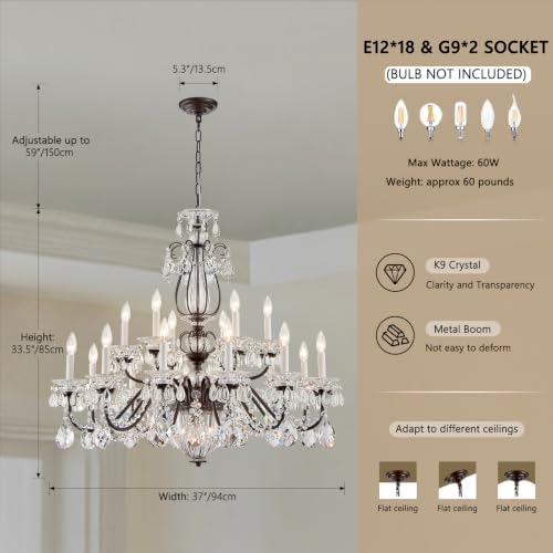 Vintage Large Brown Crystal Chandelier, 18‑Light Candelabra Pendant Ceiling Light Fixture, Maria Theresa Dining Room Chandelier for Foyer Entrance Staircase Lobby Banquet Hall - Image 2