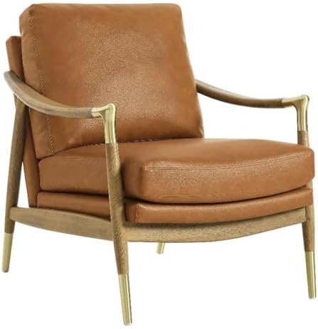 Modway Langford Faux Leather Upholstered Armchair – Mid-Century Modern Armchair with Wood Frame – PU Leather Accent Chair for Living Room or Bedroom by Modway
