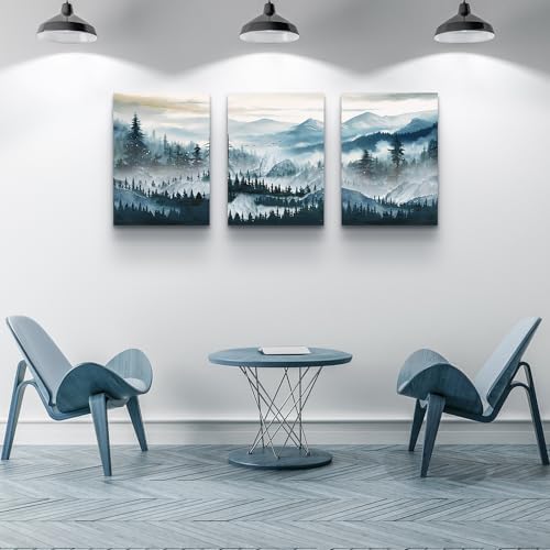 MHARTK66 Wall Art for Bedroom,Mountain Landscape Wall Decor,Large Foggy Forest Artwork for Walls, 3 Piece Nature Paintings Prints for Living Room Hallway Office Kitchen Home Decorations, 12x16 Inch - Image 3