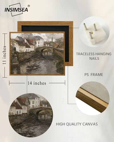 InSimSea Framed Canvas Wall Art Vintage Decor, Landscape Wall Art Prints, Riverside Small Town Canvas Prints, Rustic Farmhouse Wall Decor for Bedroom Living Room, Retro Room Decor, 11"x14" - Image 4
