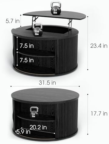 JOINICE Round Lift Top Coffee Table with Storage for Living Room,Black - Image 2