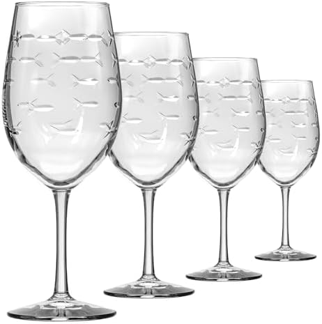 Rolf Glass School of Fish 18oz All Purpose Wine Glass | Set of 4 | Large Wine Glasses | Lead-free Crystal Glass | Engraved Wine Glasses | Made in the USA by RolfGlass