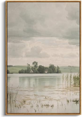 InSimSea Framed Canvas Prints Art Vintage Decor, Countryside Lakeside Landscape Paintings, Large Prints, Retro Hanging Wall Decorations for Bathroom Bedroom Living Room, 24"x36" by InSimSeaArt
