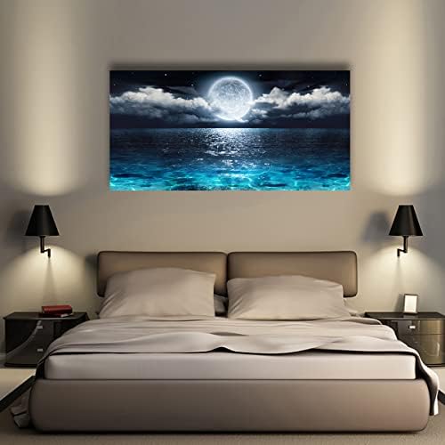 Wall Art Moon Sea Ocean Landscape Picture Canvas Wall Art Print Paintings Modern Artwork for Living Room Wall Decor and Home Décor Framed Ready to Hang,28x57inches,1inch Thick Frame,Waterproof Artwork - Image 6