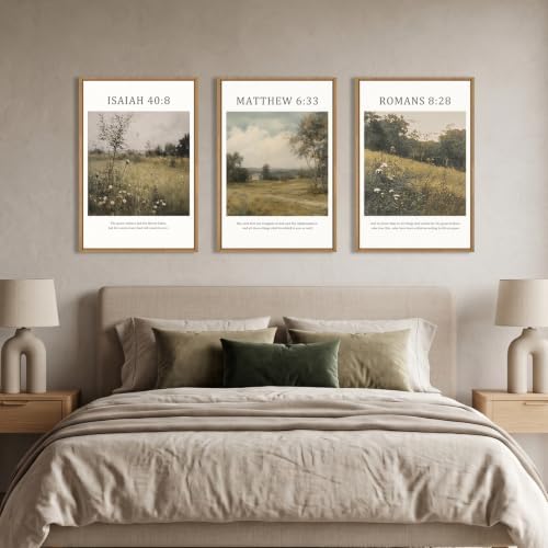 LHIUEM Large Bible Christian Scripture Framed Canvas Wall Art Set,Jesus Religious Verse Wall Decor,Vintage Nature Flowers Artwork for Living Room,Bedroom,Dining Room,Office -16"x24"x3 - Image 4