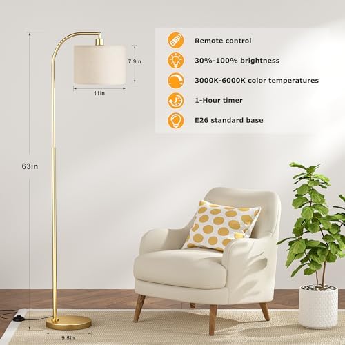 Ambimall Arc Floor Lamp with Remote and Stepless Dimmable Bulb, Colors Temperature & Brightness Adjustable, Gold Floor Lamps for Living Room(Deep Beige Shade & Gold Pole) - Image 4