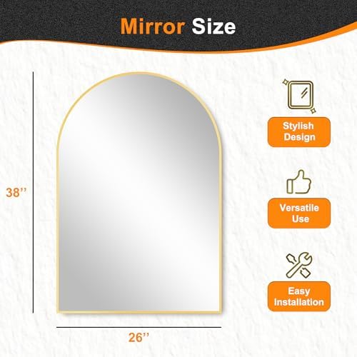 Delma Arched Bathroom Mirror, 26"x38", Gold - Image 5