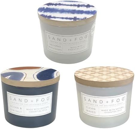 Sand + Fog Beach Day Bundle - Set of Three Luxury Candles - California Beach House, Clean Waves, Ocean & Sea Salt - 12 oz by SandFogHome