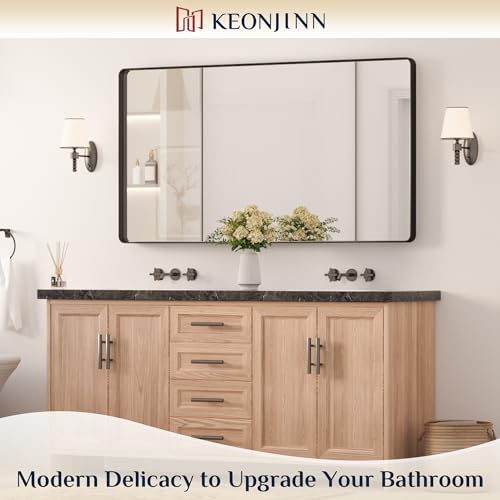Keonjinn 55 x 30 Inch Black Bathroom Mirror, Tempered Glass Vanity Mirror - Image 2