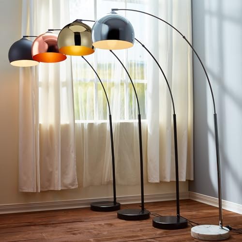 Teamson Home Arquer 66.93" Arc Floor Lamp for Living Rooms, Home Offices, Dining Rooms, Bedrooms with Faux Black Marble Base and Black Bell Shade - Image 6