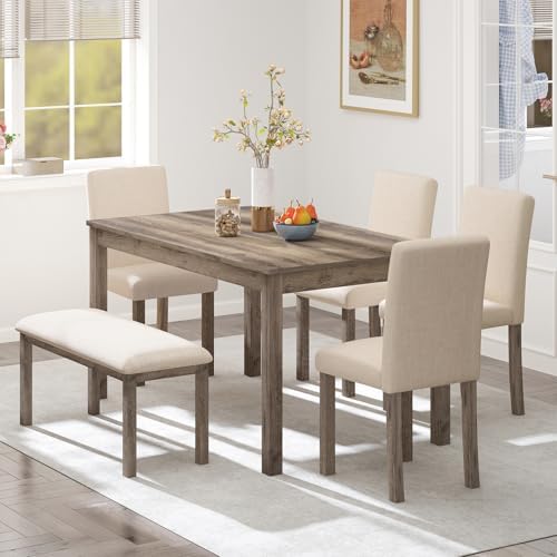 Zevemomo 6-Piece Solid Wood Dining Table Set, Wooden Legs Table Set, Brown by Zevemomo