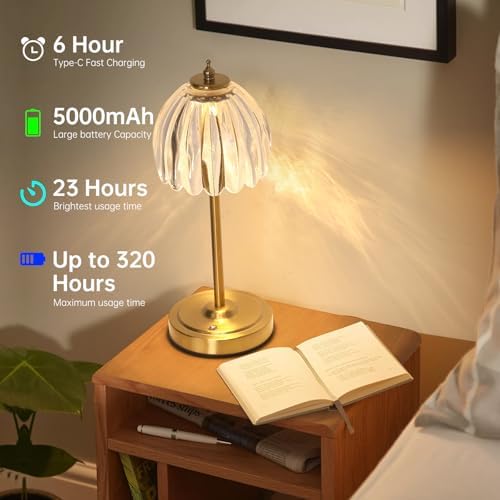 Shenmoyl Set of 2 Tulip Table Lamp with 5000mAh Battery & Touch Control, Cordless Table Lamp with 3 Colors, Dimmable Rechargeable Table Lamps for Bedroom, Living Room, Entryways (Transparent Tulip) - Image 6
