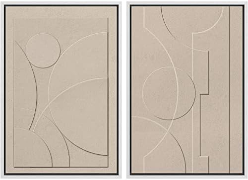 SIGNWIN Framed Canvas Print Wall Art Set Art Deco Geometric Polygon Collage Abstract Shapes Illustrations Minimal Decorative Boho Nordic Relax for Living Room, Bedroom, Office - 24"" x36 x2 White by SIGNWIN